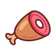 Cartoon Ham Hock Icon Isolated on Black Background