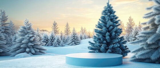 Winter wonderland scene with a frosted blue platform.