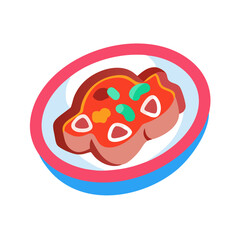 Stylized illustration of dish in bowl, black background
