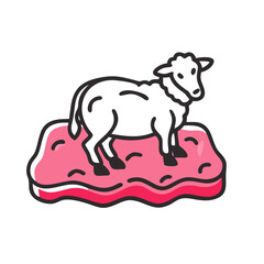 Sheep on Raw Meat - Creative Vector Illustration