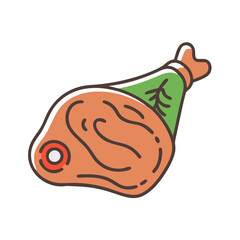 Cute Cartoon Chicken Leg Illustration on Black Background