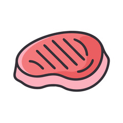 Cartoon grilled steak illustration on a black background