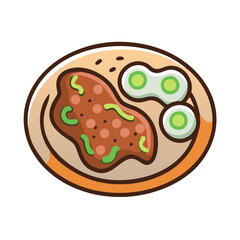 Illustration of Steak and Eggs Breakfast on Plate