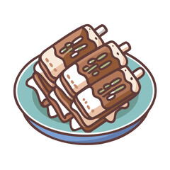 Ribs illustration on blue plate isolated on black