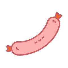 Cartoon sausage isolated on black background, food illustration