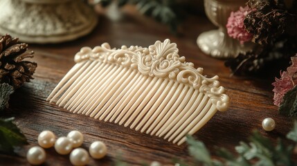 Ornamental hair comb amidst vintage trinkets, conveying a sense of nostalgia