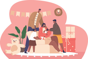 Happy family celebrating childbirth vector illustration