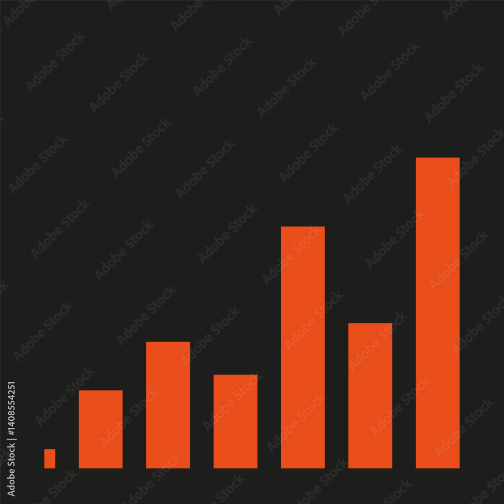 Aufkleber bar chart icon. statistic data graphic. red bars vector. black background.