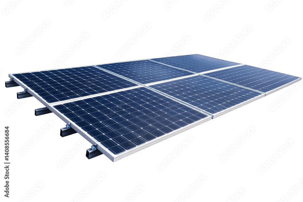 Poster 3d render of solar panel array on transparent background for power generation