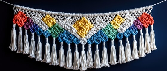 Fototapeta premium Colorful macrame wall hanging with tassels.