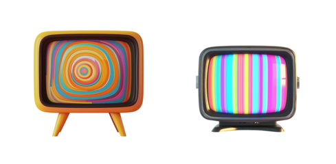 Collection of  Retro TV with color stripes set on the screen transparent background