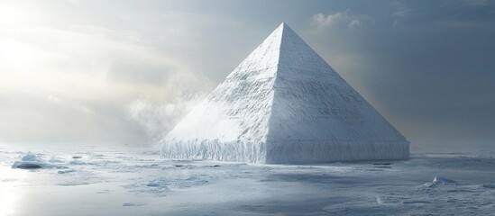A solitary pyramid covered in snow amidst a cold landscape