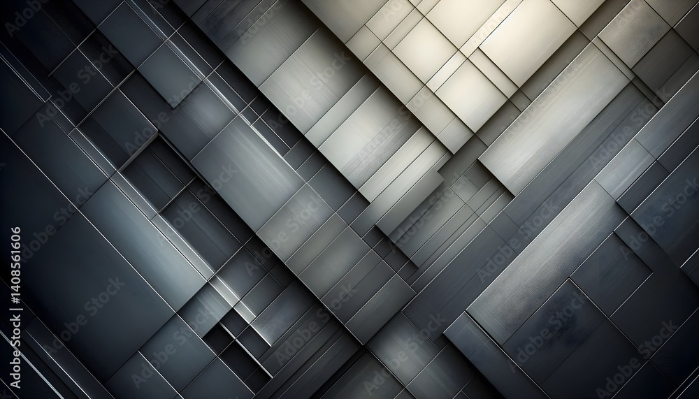 Poster intersecting geometric lines etched into matte metal surface with soft lighting and abstract industr