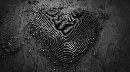 Dark heart shape imprinted on weathered wood.