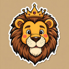 Obraz premium Crowned Cartoon Lion Regal Jungle King Illustrationsticker