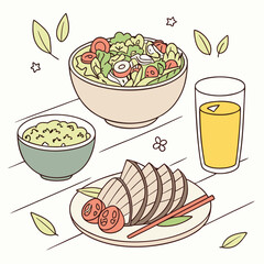 set of food and drink