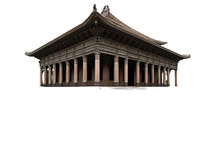 Ancient Temple Illustration on Transparent Background in Brown Tones