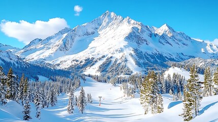 Snow-Covered Mountains Glimmering in the Morning Sunlight - Scenic Winter Landscape