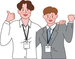 Teamwork and Success Two Men Celebrating Achievement in the Office