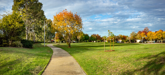 Panoramic view of a beautifully landscaped neighborhood park in Werribee, Melbourne, Australia...