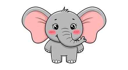 Fototapeta premium Happy cartoon elephant with big floppy ears and blushing cheeks, isolated on white