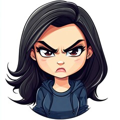 Angry Girl Cartoon Avatar: Anime-Style Digital Portrait Illustration