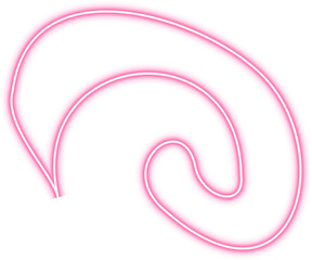 Organic shape with a swirling, droplet-like design and glowing pink neon outlines.