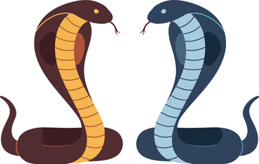 Fototapeta premium Two vibrant cobras in detailed flat design showcasing contrasting colors in vector art