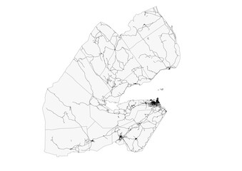 vector map of highway in djibouti with black and white theme colors 