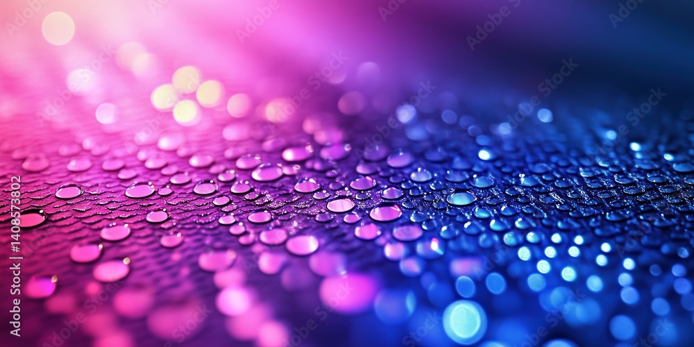 Poster colorful droplets reflect light in a mesmerizing pattern on a surface during a vibrant evening setti