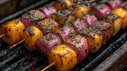 Grilled Vegetable Skewers on Charcoal Grill