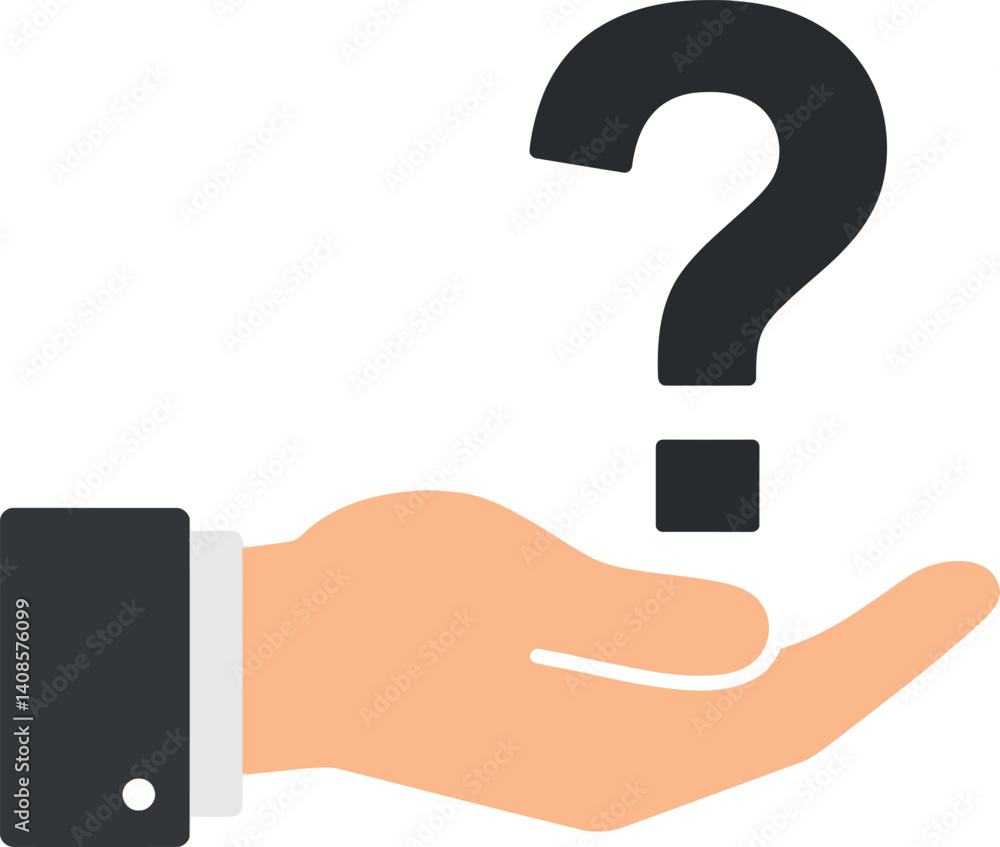 Poster hand holding a question mark in a minimal flat design vector illustration