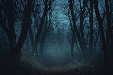 Eerie Twilight Forest Landscape with Haunting Christmas Vibes