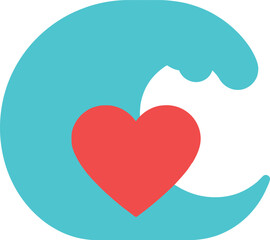 Obraz premium Ocean wave forming a heart shape in a minimal, colorful design style vector art