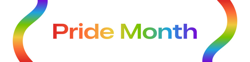 Pride Month Web Banner Vector Illustration. Pride Month Typography with Rainbow Gradient. Pride Month Text in Gay Pride Flag Colours. 