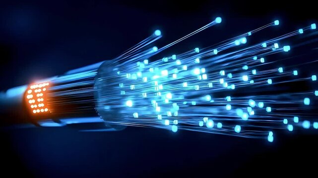 "Close-Up of Illuminated Fiber Optic Cables Representing High-Speed Internet Connectivity"

