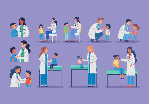 Colorful Pediatric Consultation And Childcare Medical Stickers Set