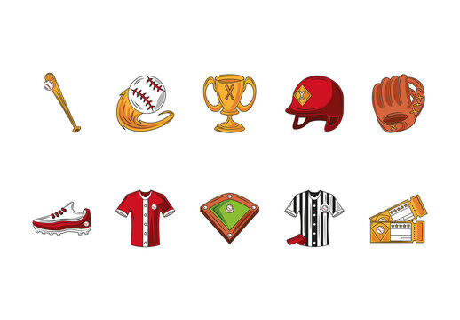 Red And Yellow Colorful Baseball Elements Stickers Set