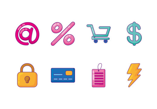 Pink And Yellow E Commerce Icon Collection Icons Set
