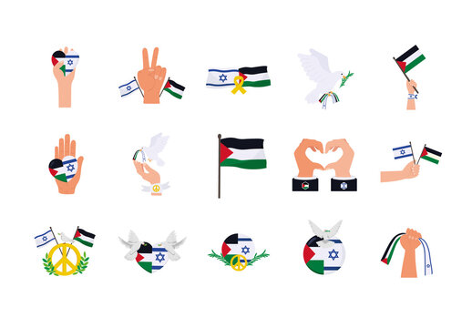 Colorful Symbolic Hands Flags Peace Icons Set