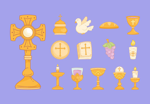 Yellow And Purple First Communion Religious Icons Set