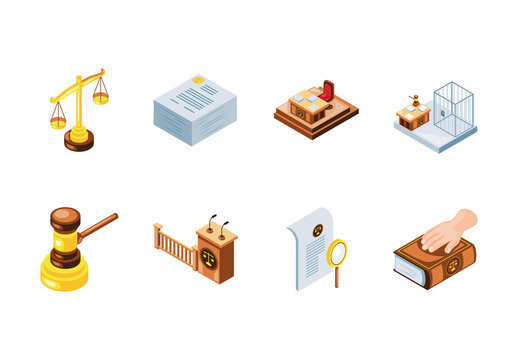 Yellow And Brown Legal Justice Courtroom Icons Set