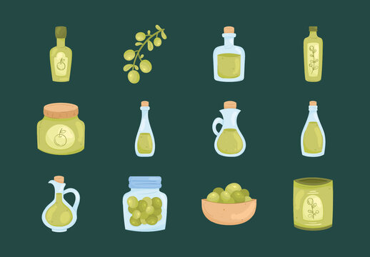 Green And Blue Organic Glass Bottle Icons Set