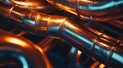 Naklejka premium Abstract industrial pipeline system with orange and blue reflections