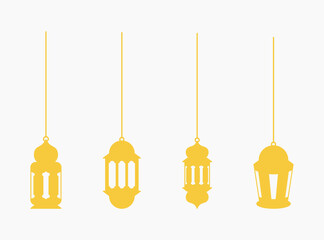 Collection of hanging Islamic Arabic lantern ornament designs. Lantern element for Ramadan kareem greeting template 
