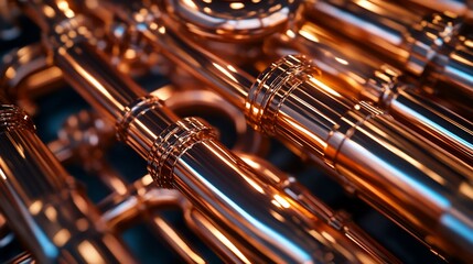 Fototapeta premium Close-Up of a Shiny Copper Trumpet, Perfect for Musicians and Music Lovers