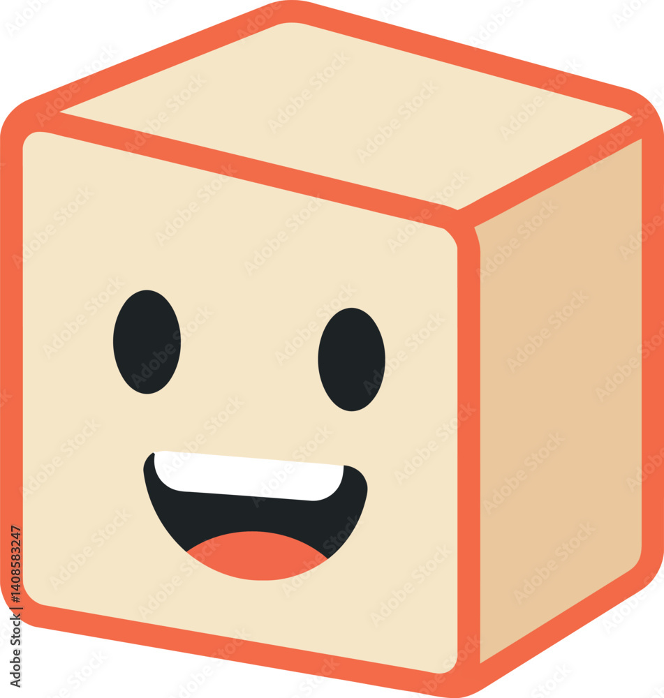 Poster happy smiling cube character with a playful expression in flat vector art