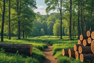 Stunning Forest Landscape Scenes Featuring Lush Greenery and Fresh Timber