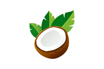 Simple Flat Logo of Coconut with Green Leaves Design