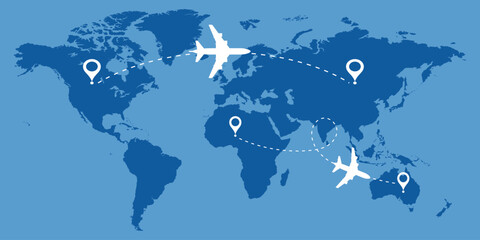 Illustration of different flight paths. Air travel concept: different ways to arrive professionally.